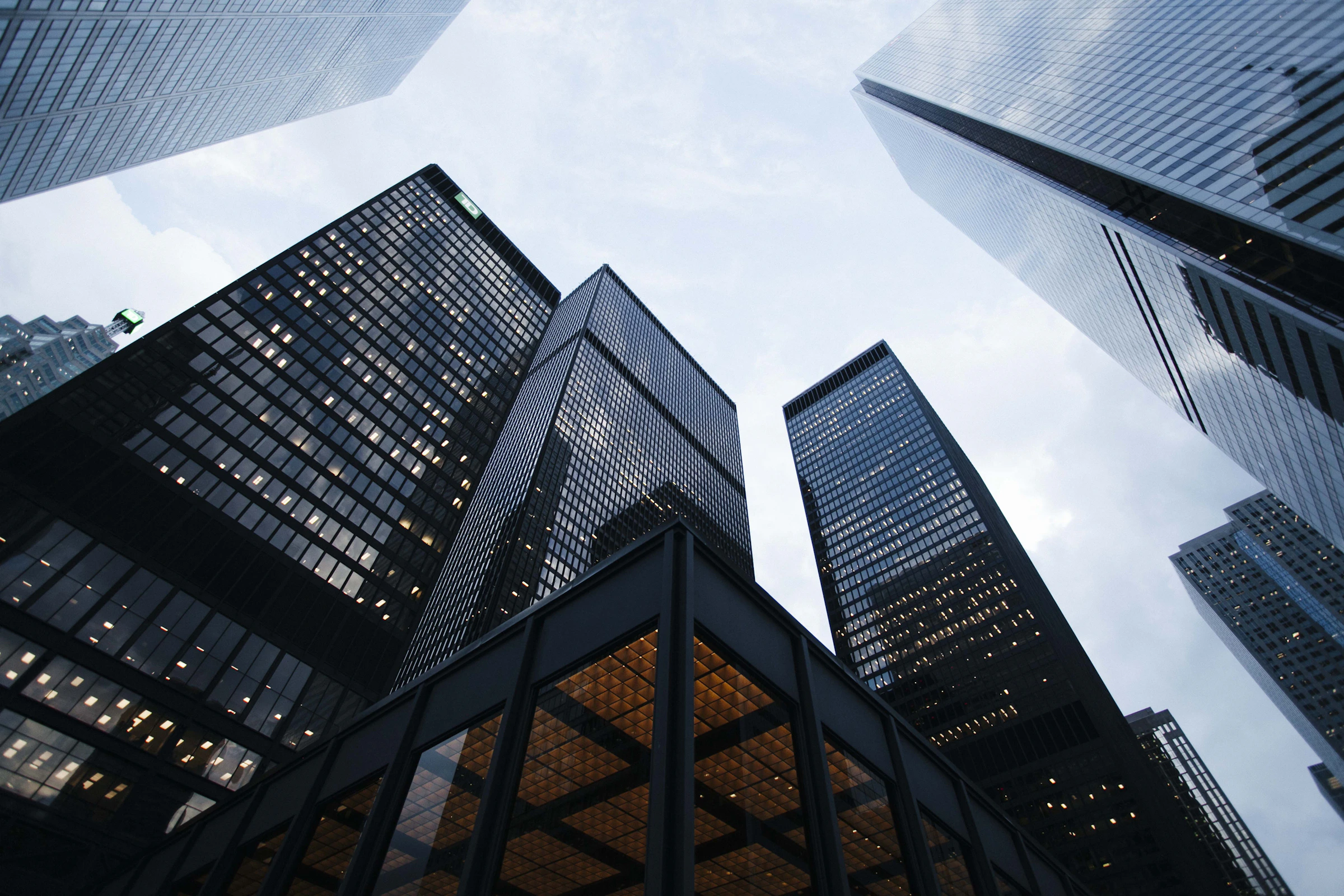 City skyline with modern glass buildings